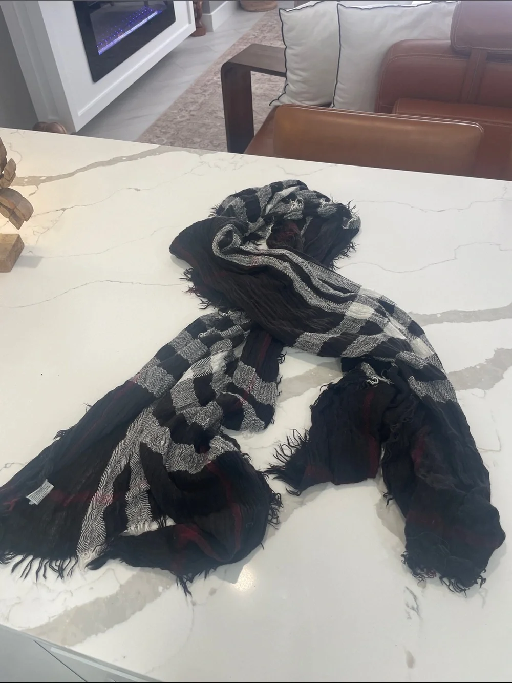 Black & White Plaid Lightweight Scarf